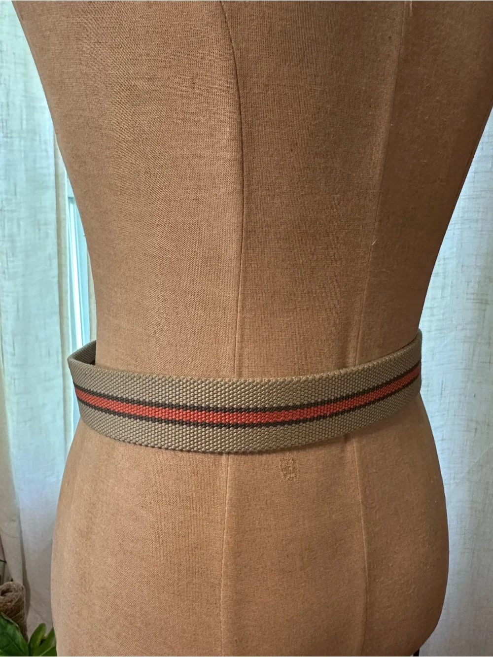 Mexx Olive Canvas Web Belt with Red-Black Stripe
